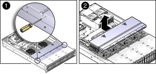 image:Figure showing the removal of the fan assembly door.