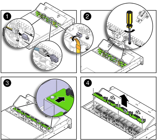 image:Figure showing the storage drive backplane being removed from the server.