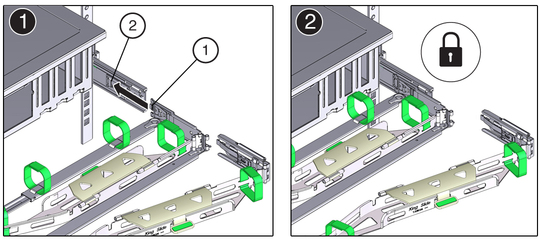 image:Figure showing how to install the CMA's connector B into the right slide-rail.