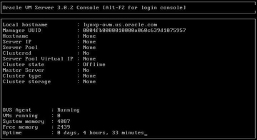 image:Graphic showing the preinstalled Oracle VM Server console session screen.