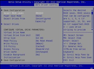 image:Screen showing the RAID Create Configuration menu.