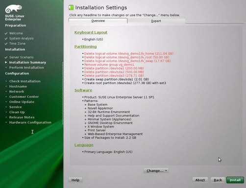 image:Installation Settings screen