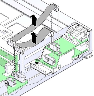 image:Graphic showing how to disconnect the front I/O assembly cables.