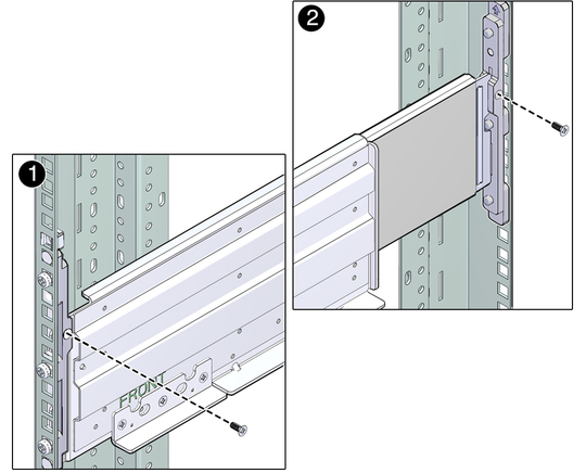 image:Image showing how to install the rear end of the shelf rail.