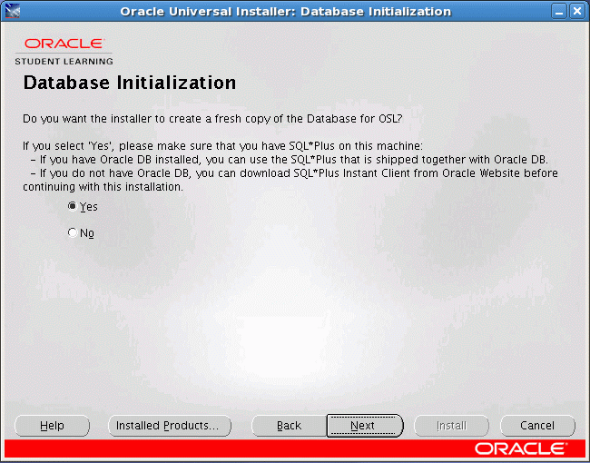 Database Initialization Screen