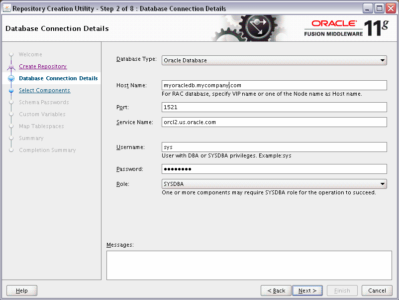 RCUの「データベース接続の詳細」画面