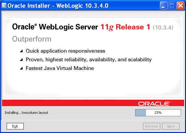 WebLogic Serverインストーラの「ステータス」画面