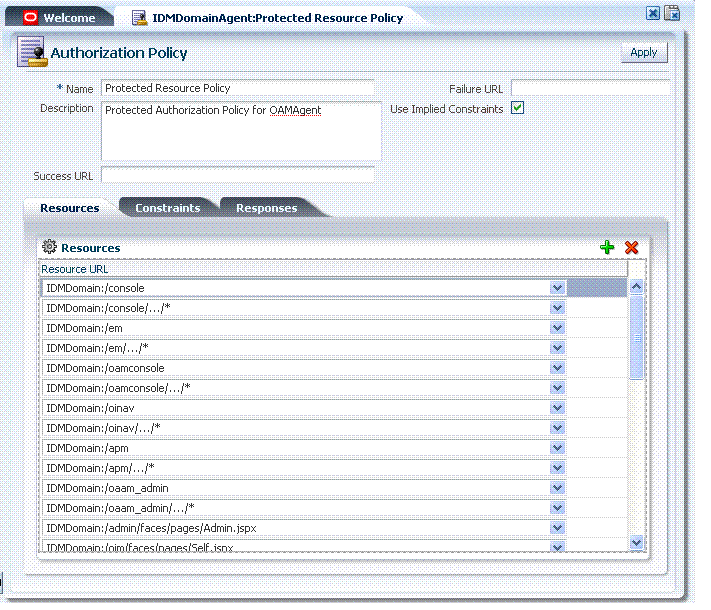 認可ポリシーおよびリソース・ページ