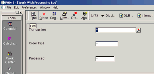 P0046 - Work With Processing Log window