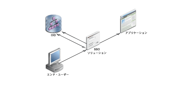 パスワードで保護されたアプリケーションへのユーザーのアクセスを示す技術説明図