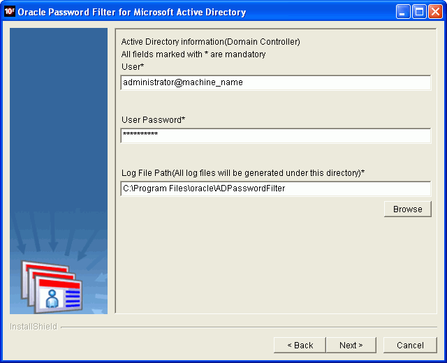 Oracle Password Filter for ADのインストーラ画面