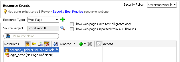 Hiding pages with grants in ADF policy editor