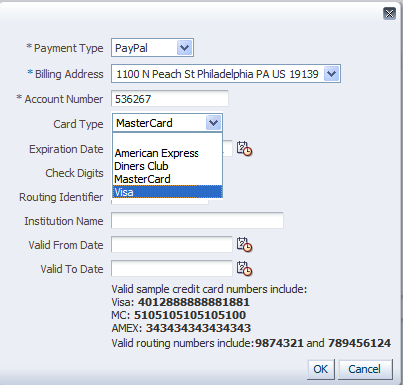 FOD payment details with LOV choice list