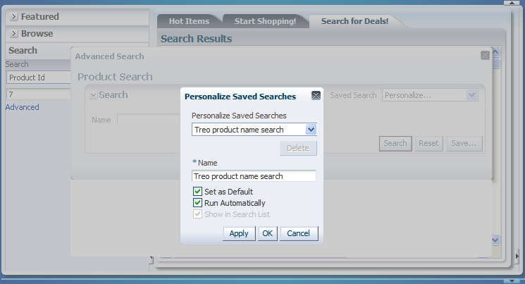 FOD personalize saved searches dialog