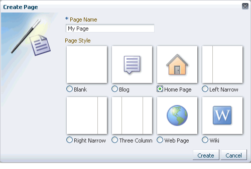 Create Page dialog