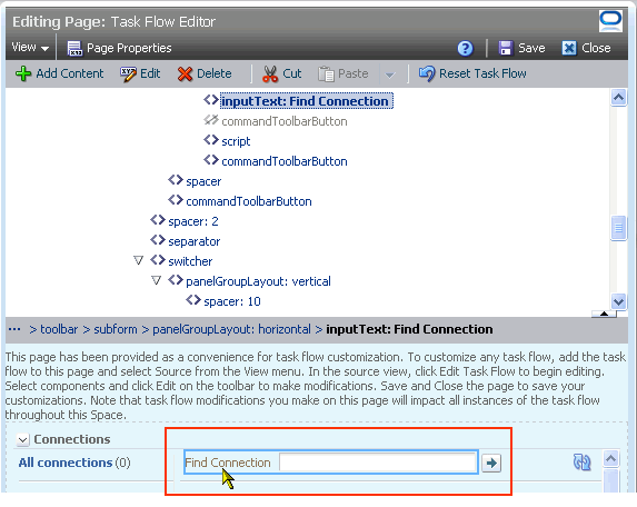 Selected task flow element in Source view