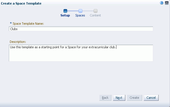 Create a Space Template Dialog: Setup Step