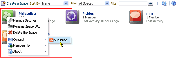 Subscribe option on Spaces Actions menu