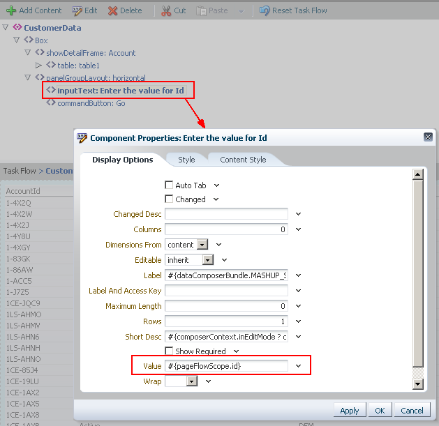 Component Properties Dialog for Input Text