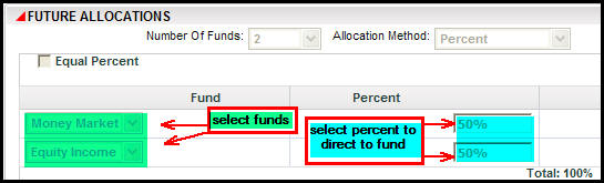 future allocation fund selection and percent to direct to fund