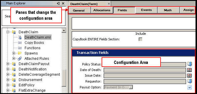 Configuration area highlighting each section
