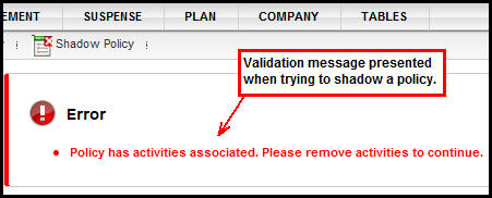 Shadow Validation Message