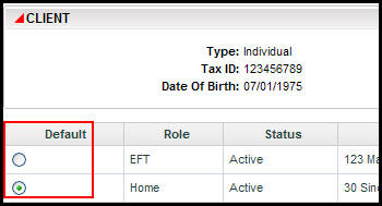 Default Address button on Address Screen