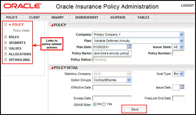 Policy Screen