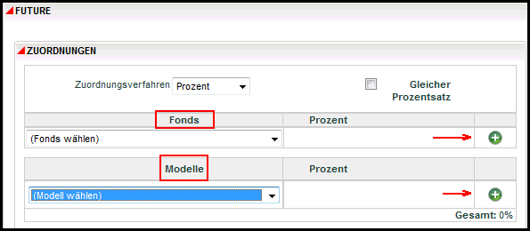 Fonds- und Modelloptionen in OIPA