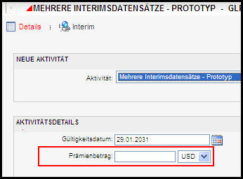 Beitragswährung in einer Aktivität mit mehreren Interimsdatensätzen