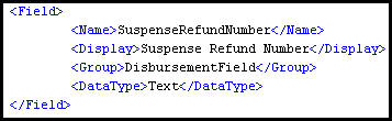 Field for Suspense Refund Number
