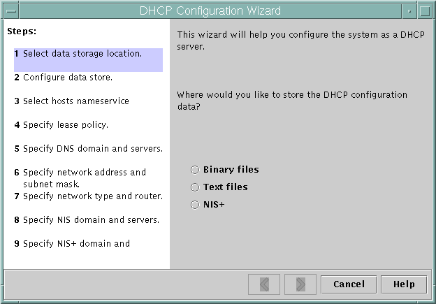 image:Dialog box shows storage choices, back and forward arrows, and Cancel and Help buttons.