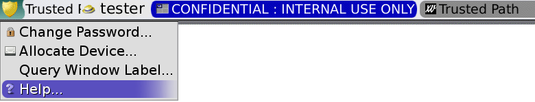 image:Graphic shows the Trusted Path menu below the trusted symbol at the left side of the trusted stripe.