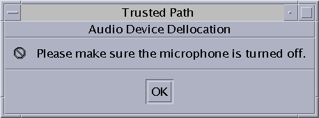 image:Dialog box displays warns user to turn off microphone.