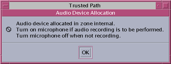 image:Dialog box displays warning text about microphone use.