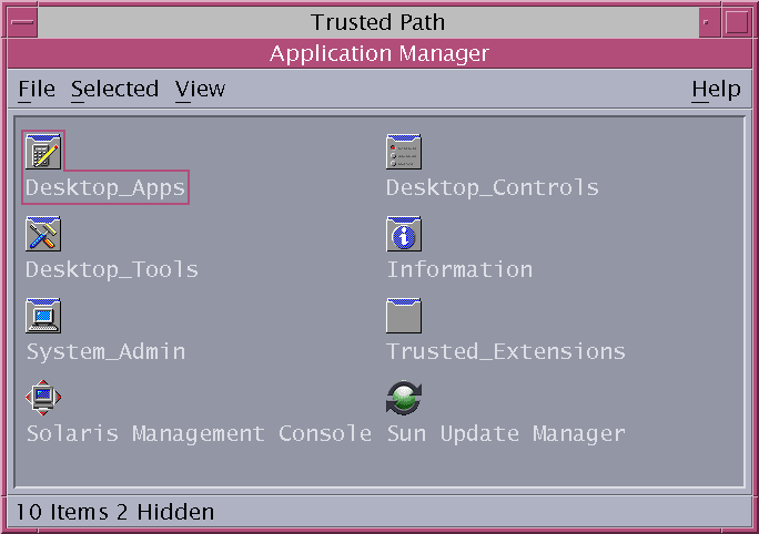 image:Dialog box titled Application Manager shows folders, including the Trusted_Extensions folder.