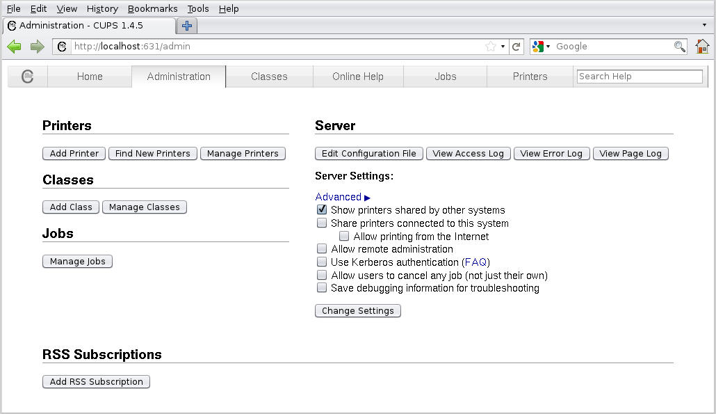 Quilt uafhængigt Krage Setting Up and Administering Printers by Using the CUPS Web Browser  Interface - Oracle Solaris Administration: Common Tasks