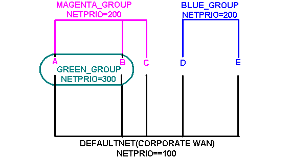 ネットワークのグループ化の例