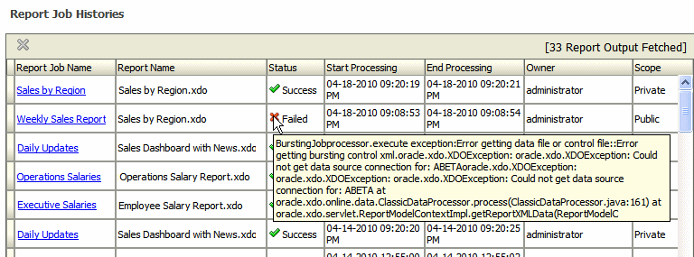 Sample error messages