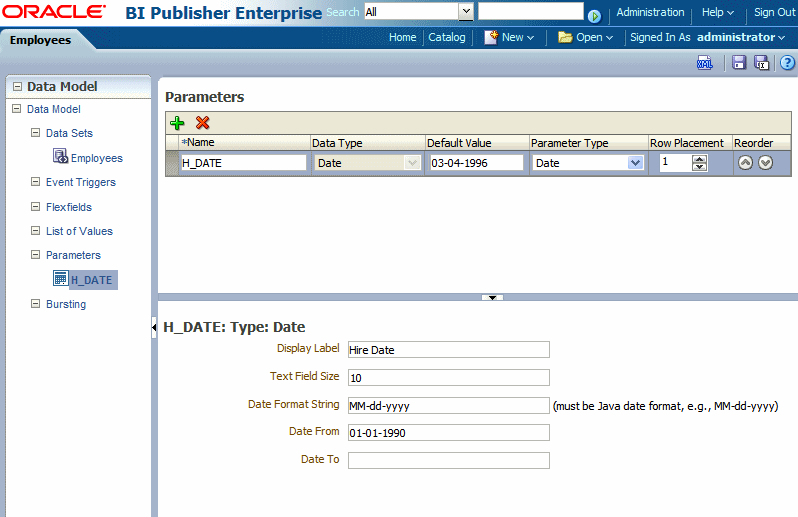 Date parameter definition