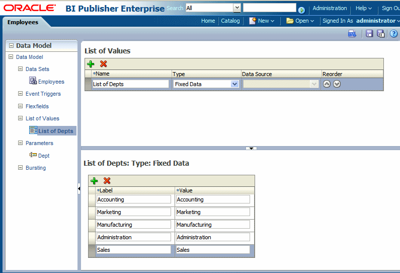 Fixed data type list of values