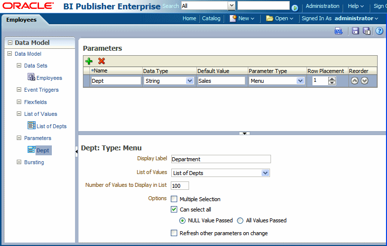Menu Parameter Definition