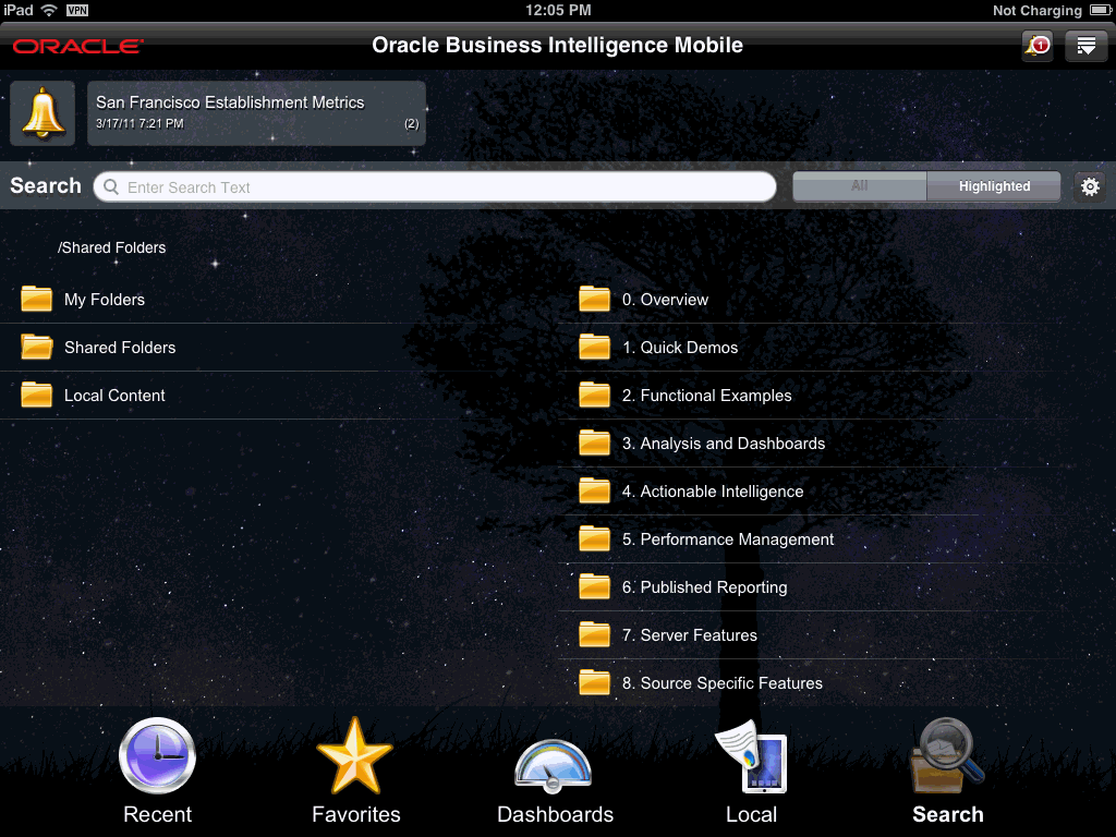 Navigating the catalog from the Search screen