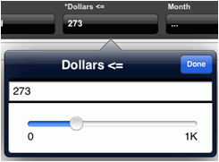 Slider prompt showing operator LESS THAN OR EQUAL TO