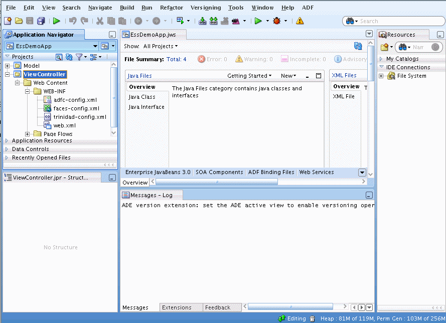 Sample application file summary page