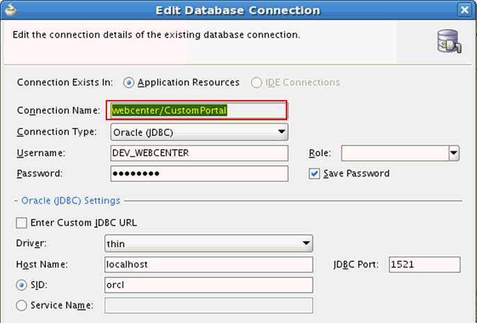 Connection Name - WebCenter/CustomPortal