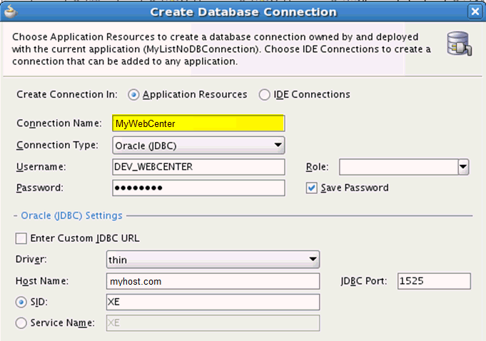 Connection Name - WebCenter/CustomPortal