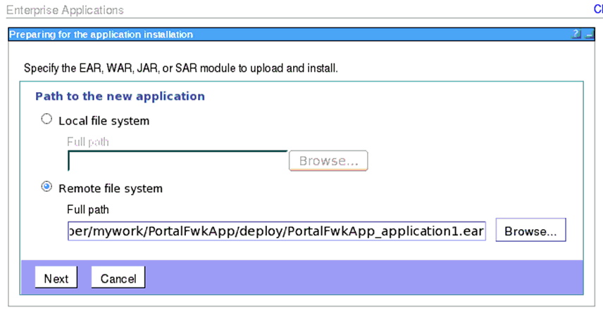 Enter the location of your application EAR