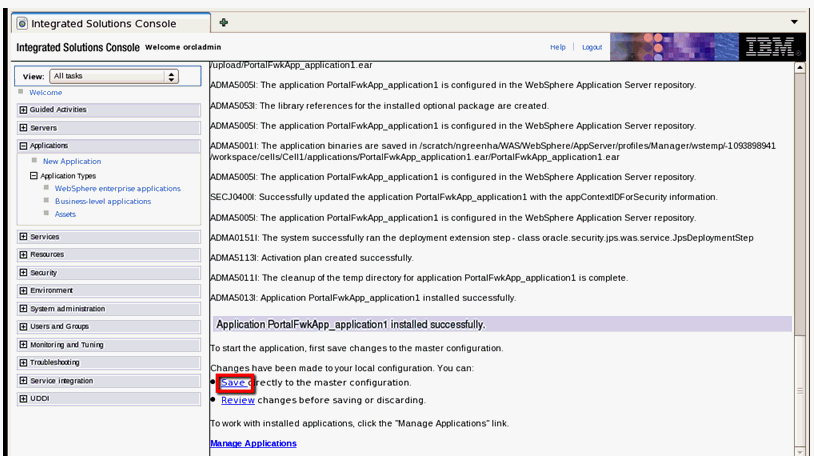 Saving WebCenter Portal Application EAR Installation