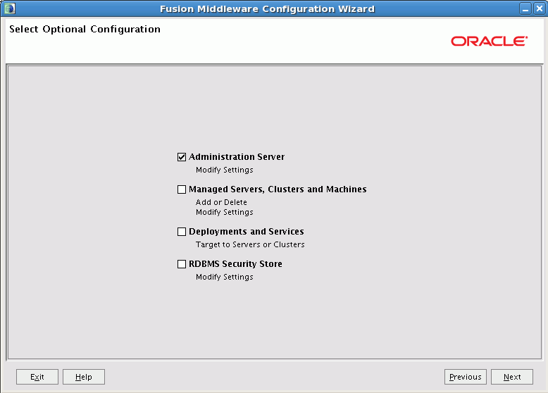 Configuration Wizard screen for Oracle BPM Suite.